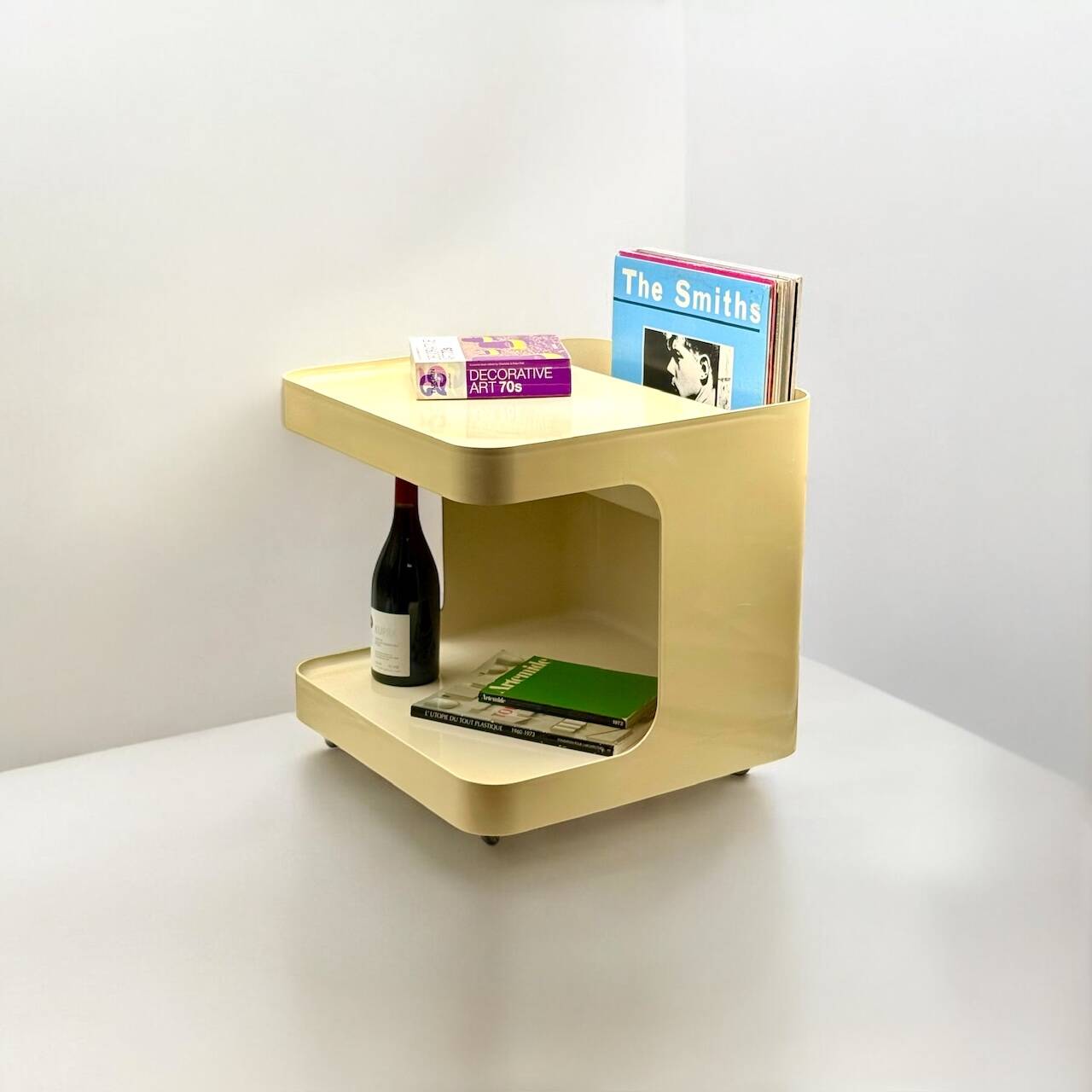 Rolling Bar Cart in Beige Plastic by Marcello Siard for Longato, Italy, 1970