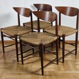 Set of 4 Scandinavian chairs by Peter Hvidt – teak & cord – 1960s