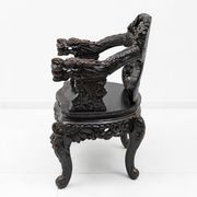 Pair of Chinese Qing Dynasty Carved Dragon Armchairs,Ebonized Hardwood,19th