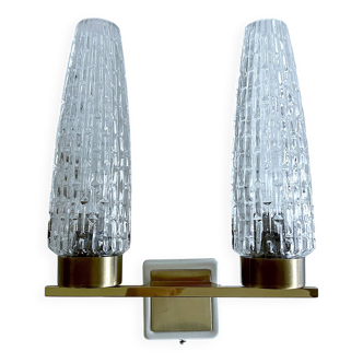 Lampe double vintage en verre et laiton