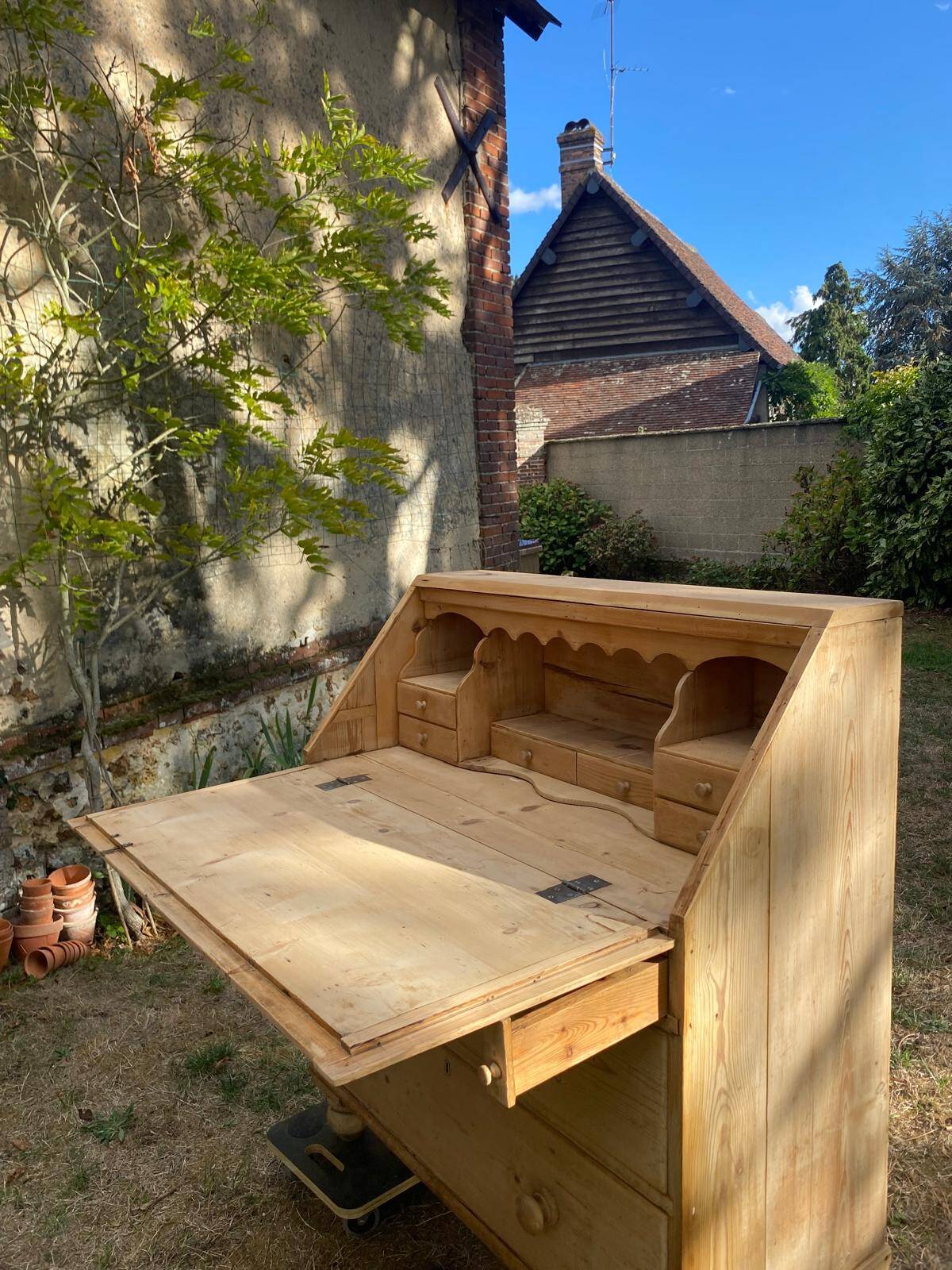 Ancien bureau secrétaire scriban anglais en pin massif