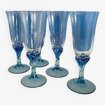 Set of 5 luminarc champagne flute glasses blue glassware