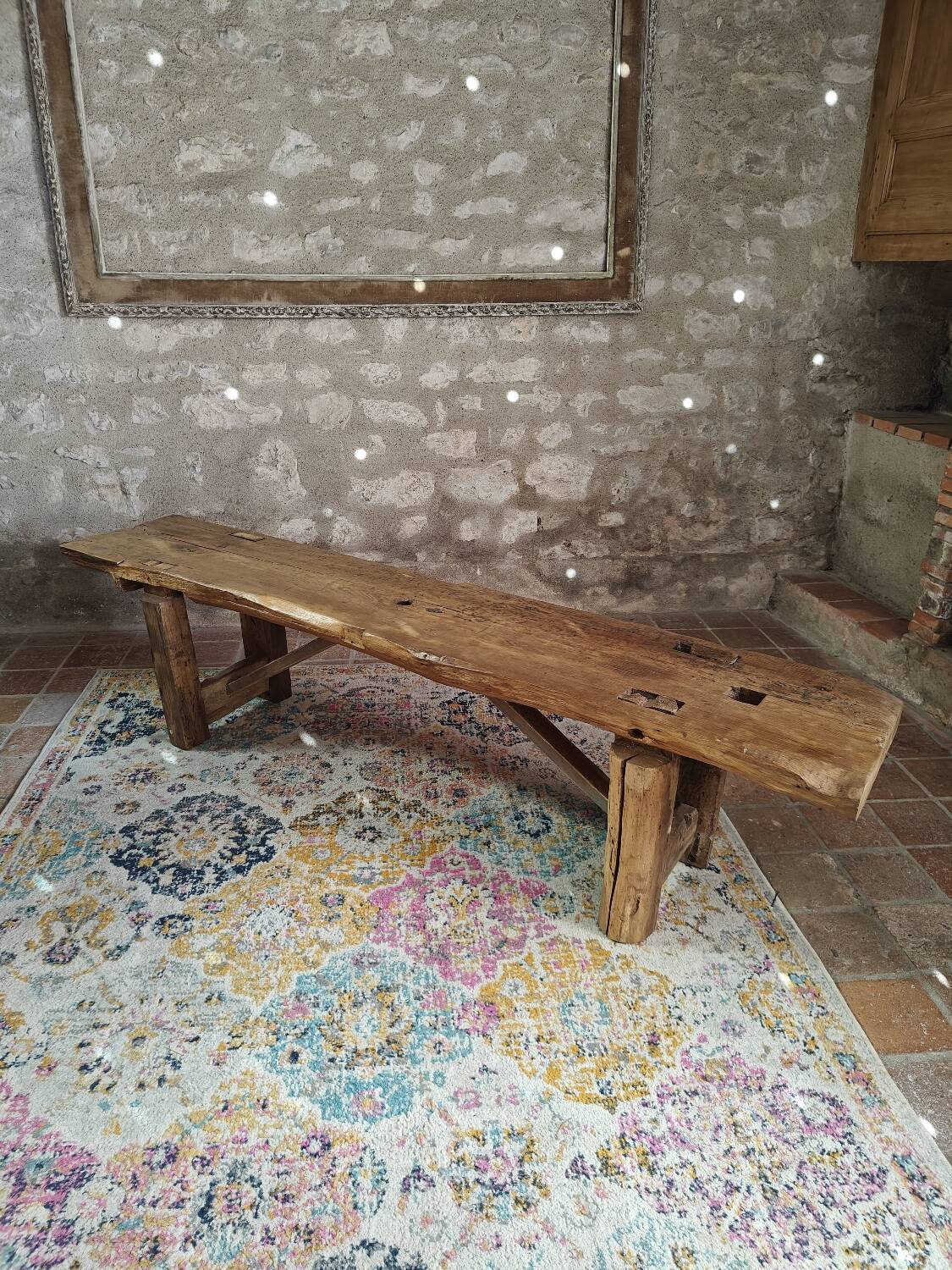 Large brutalist bench in solid oak