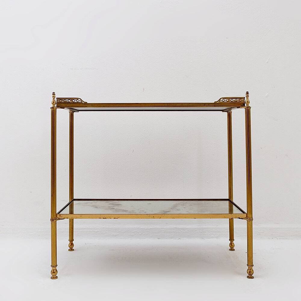 Two-tier side table with eglomisé mirror by Maison Jansen, French.