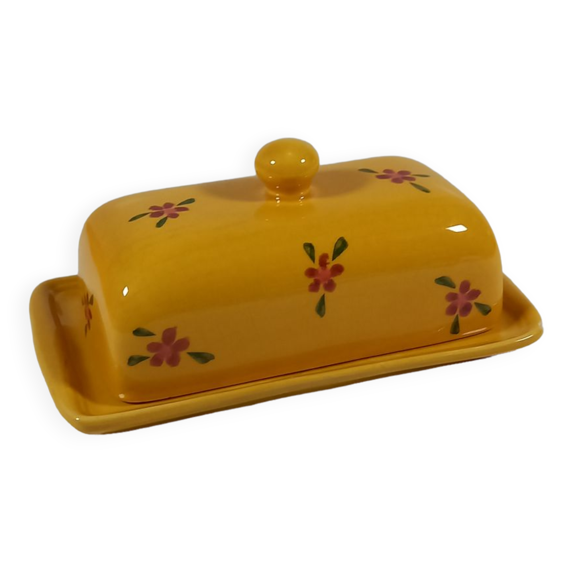 Glazed and decorated ceramic butter dish