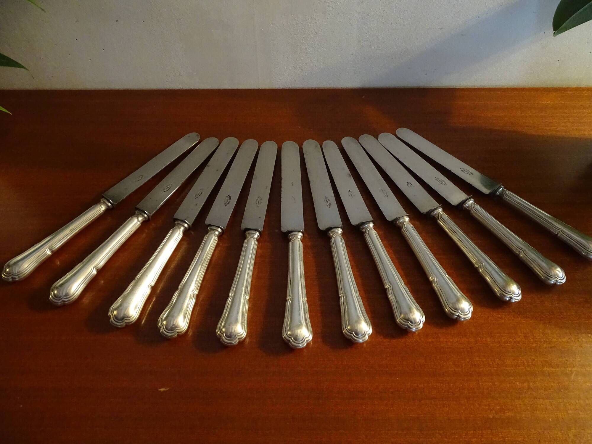 12 antique Art Deco knives silver metal and molten steel blades