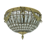 large 1960s CEILING LAMP glass crystal bronze hollywood regency style 1960s