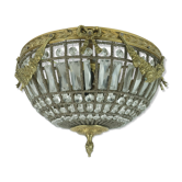 Plafonnier en verre, cristal et bronze style Hollywood Regency, années 1960