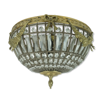 large 1960s CEILING LAMP glass crystal bronze hollywood regency style 1960s