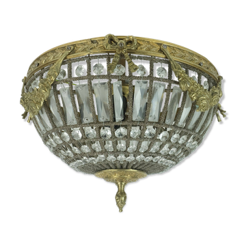 large 1960s CEILING LAMP glass crystal bronze hollywood regency style 1960s