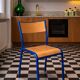 Vintage trio of school chairs – Coloured metal structure in yellow & blue