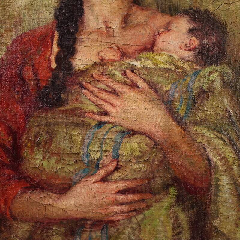 Peinture espagnole "Maternité" signée, 20e siècle