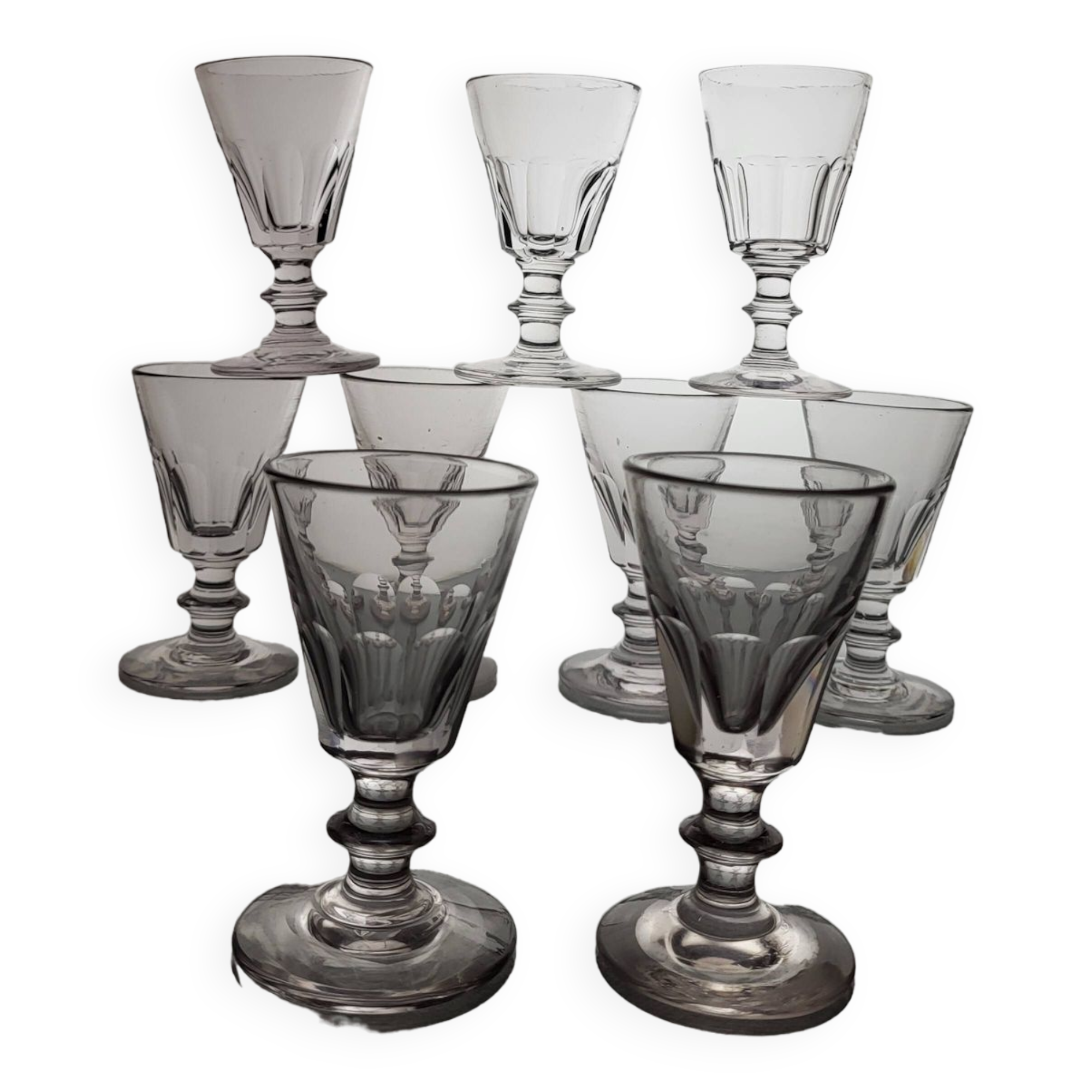 9 19th century Caton / Baccarat style wine glasses