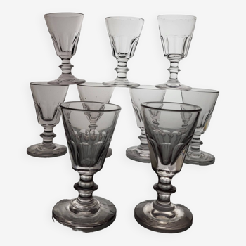 9 19th century Caton / Baccarat style wine glasses