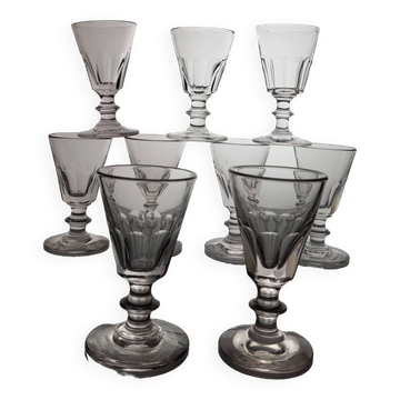 9 19th century Caton / Baccarat style wine glasses