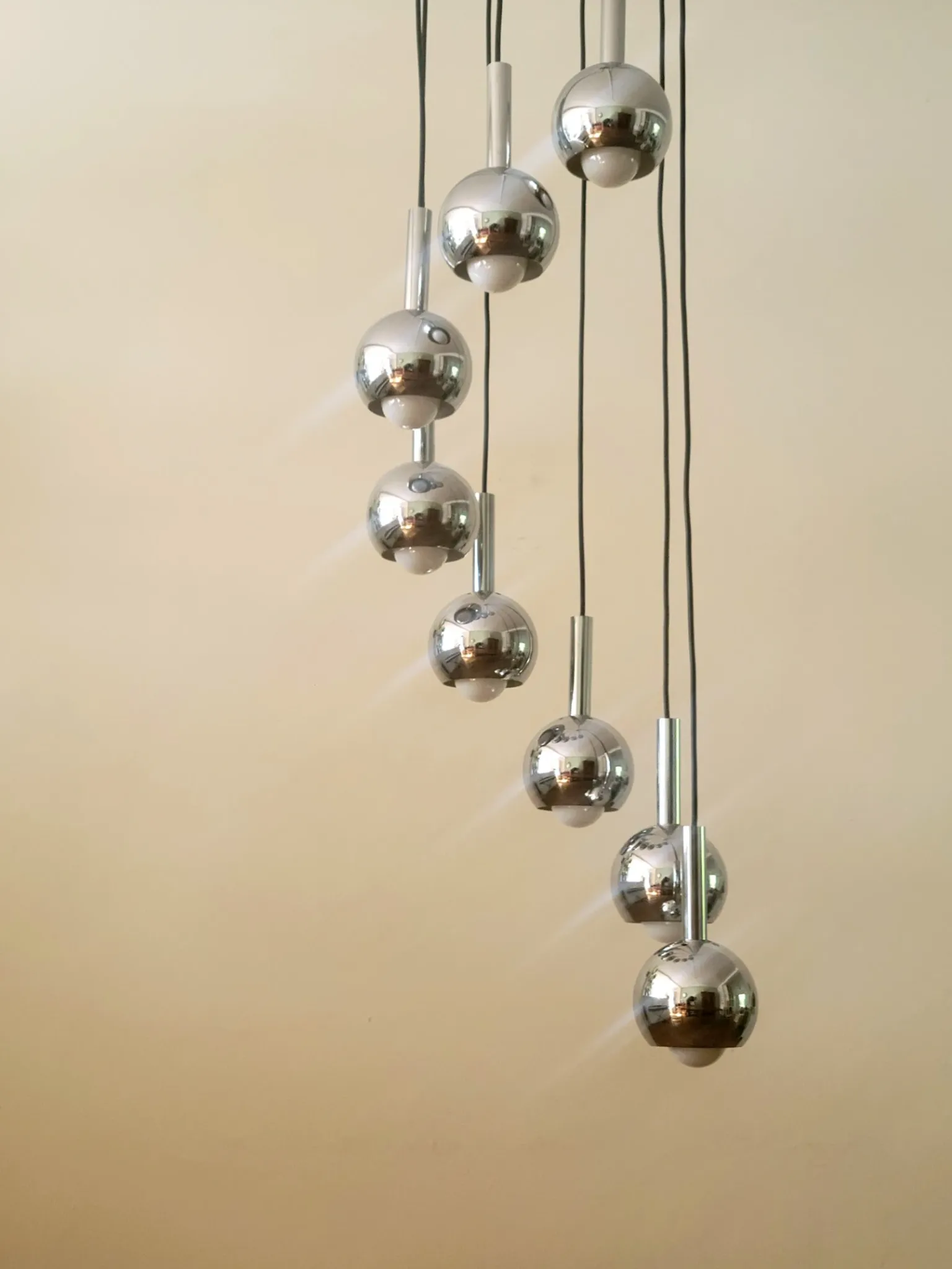 Wortmann & Filz cascade pendant lamp in chrome, Germany 1970