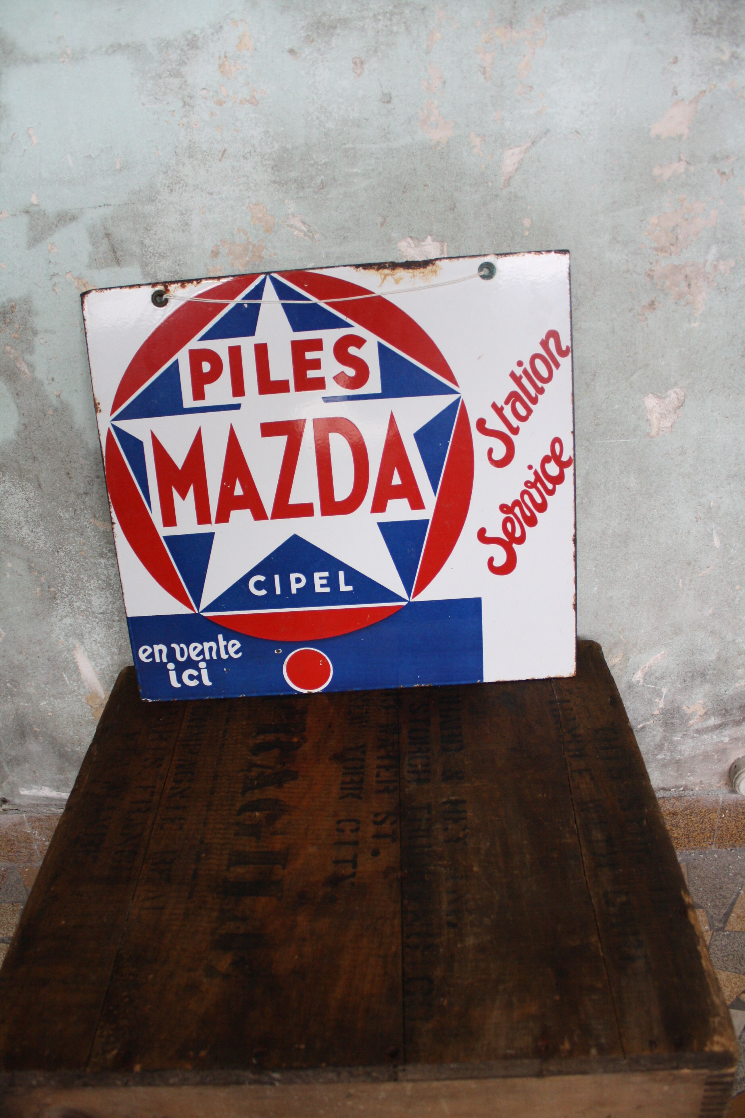 Double-sided enamel plate Piles Mazda Station service