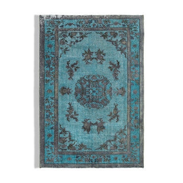 Tapis bleu oriental contemporain des années 1980 noué à la main 200 cm x 291 cm