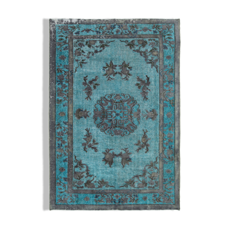 Hand-knotted contemporary oriental 1980s 200 cm x 291 cm blue carpet