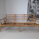 Banquette velours et bois clair, scandinave vers 1960/70