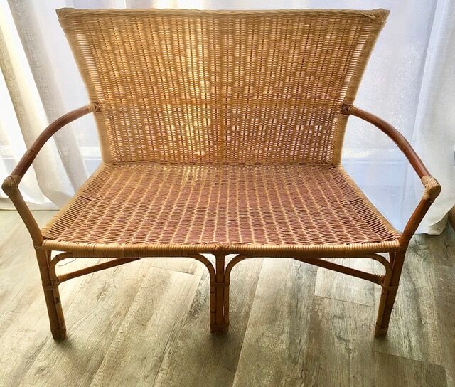 Vintage rattan armchair bench