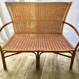 Vintage rattan armchair bench