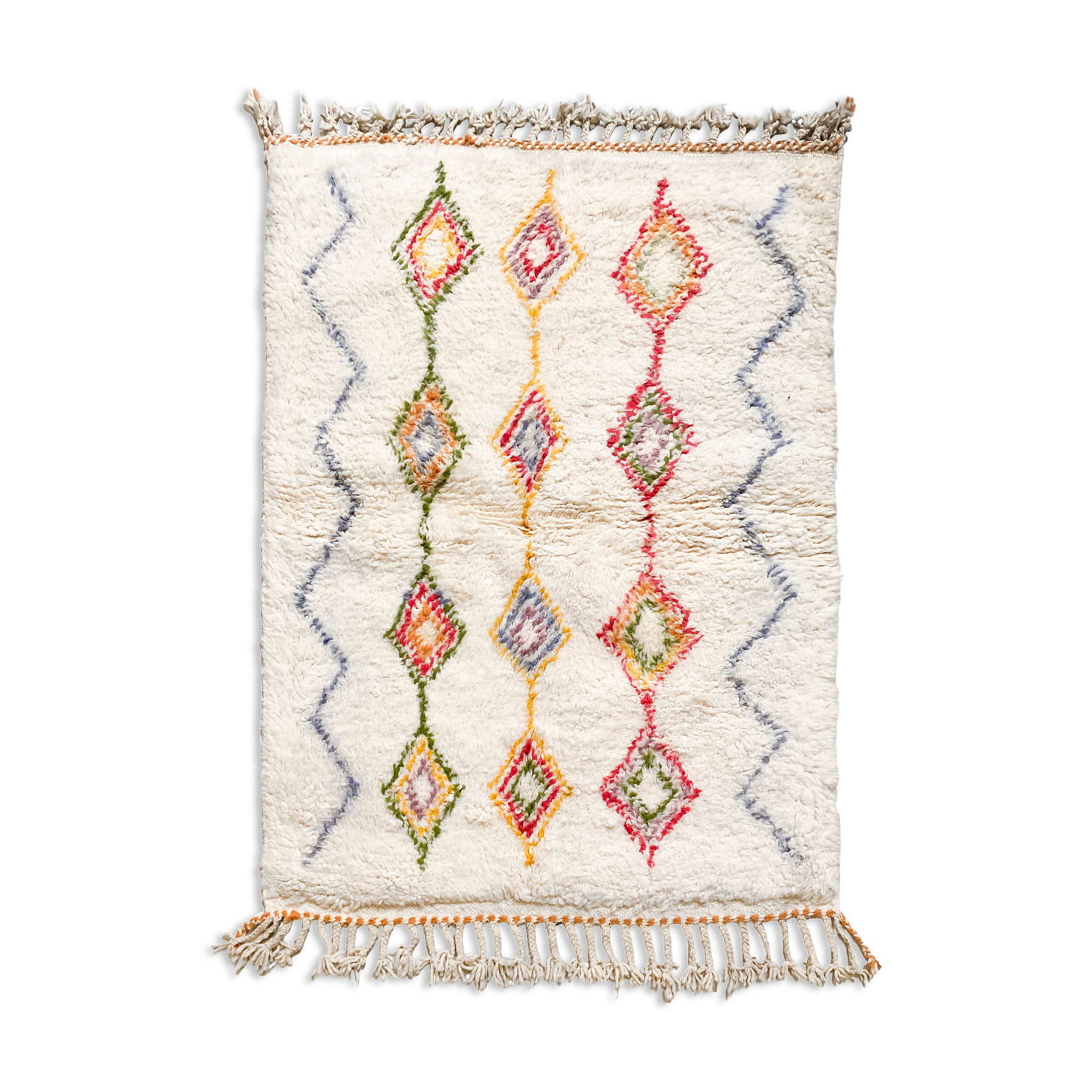 Moroccan Berber carpet azilal ecru with colored diamonds 161x118cm