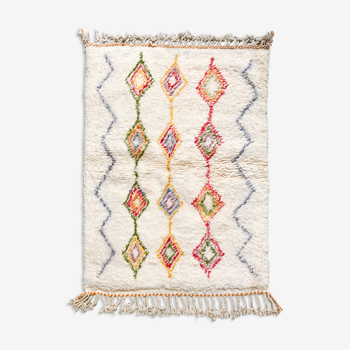 Moroccan Berber carpet azilal ecru with colored diamonds 161x118cm