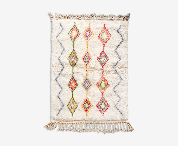 Tapis berbère marocain azilal écru à losanges colorés 161x118cm