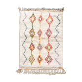 Moroccan Berber carpet azilal ecru with colored diamonds 161x118cm