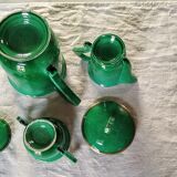 Coffee / tea maker, milk jug and Art Deco sugar bowl in green color