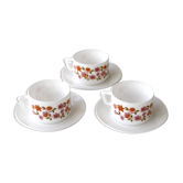 3 coffee cups and under cups arcopal - vintage orange flower model