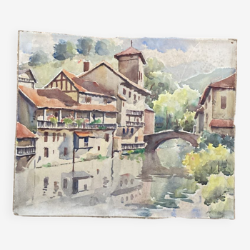 Aquarelle village ancien