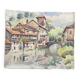 Aquarelle village ancien