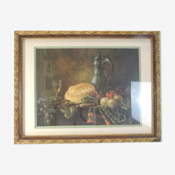 Still life painting/reproduction/vintage/wooden frame