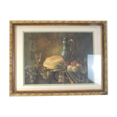 Tableau nature morte reproduction vintage cadre bois