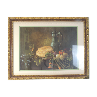 Still life painting/reproduction/vintage/wooden frame