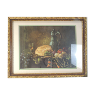 Tableau nature morte reproduction vintage cadre bois