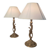 Pair of bronze bedside lamps in Rococo style 42x24, electrical working, very pretty.