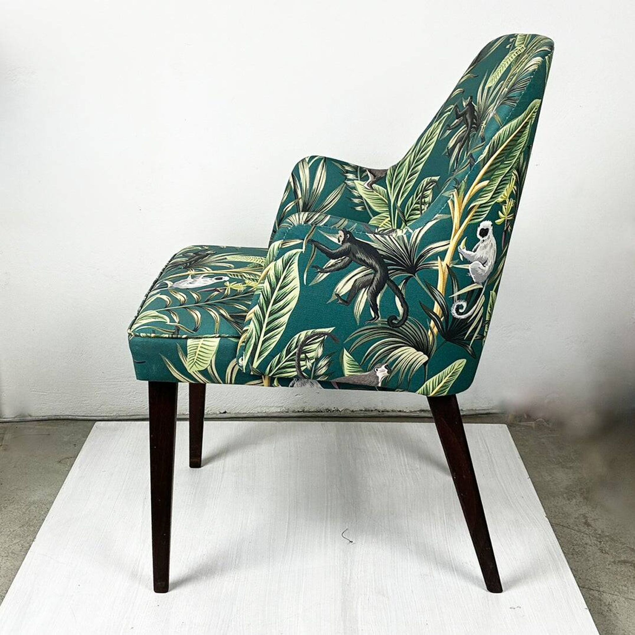 Austrian Thonet armchair from the mid-century with green "Ape" fabric upholstery.