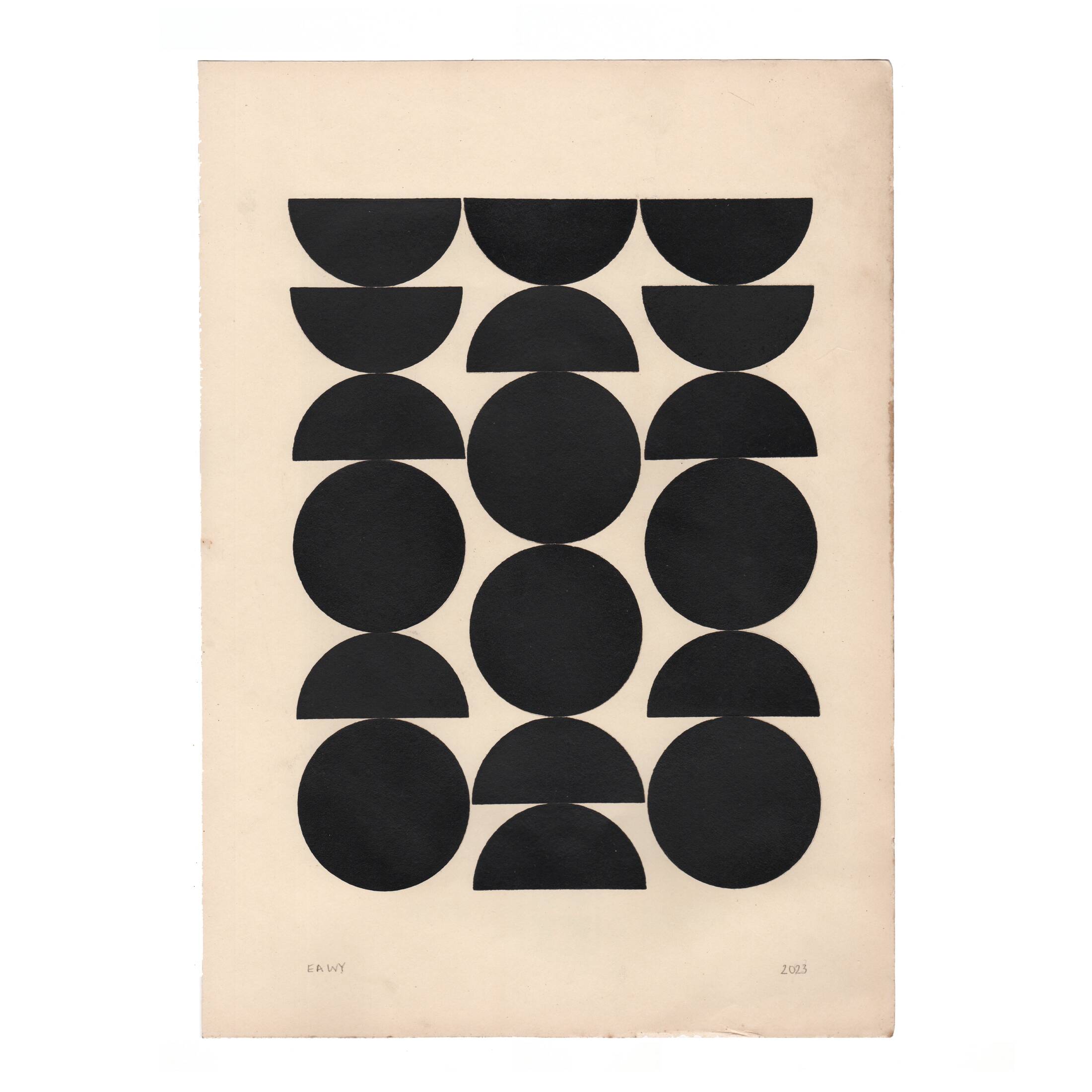 Abstract black collage on old paper signed eawy.
