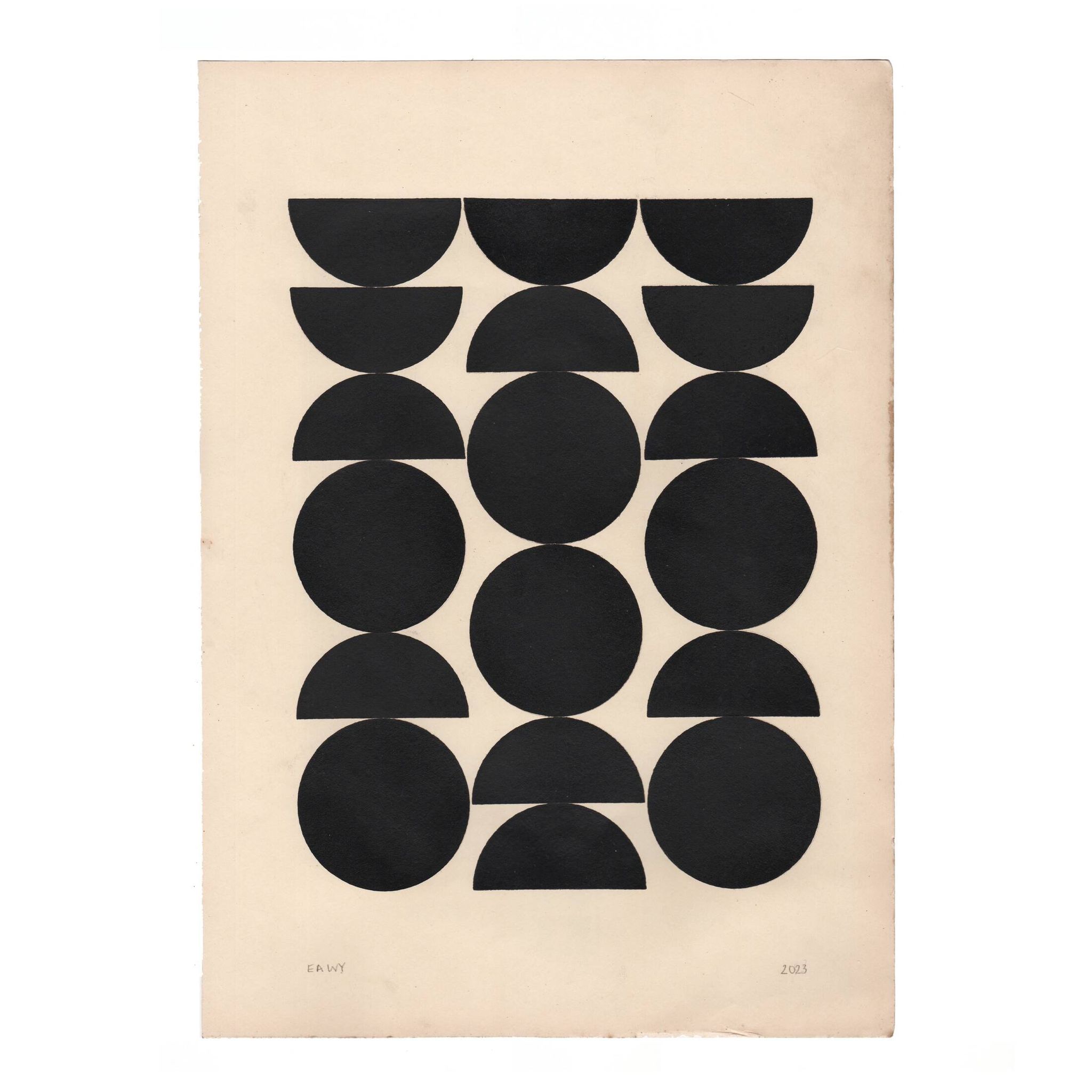 Collage abstrait noir sur papier ancien signé eawy