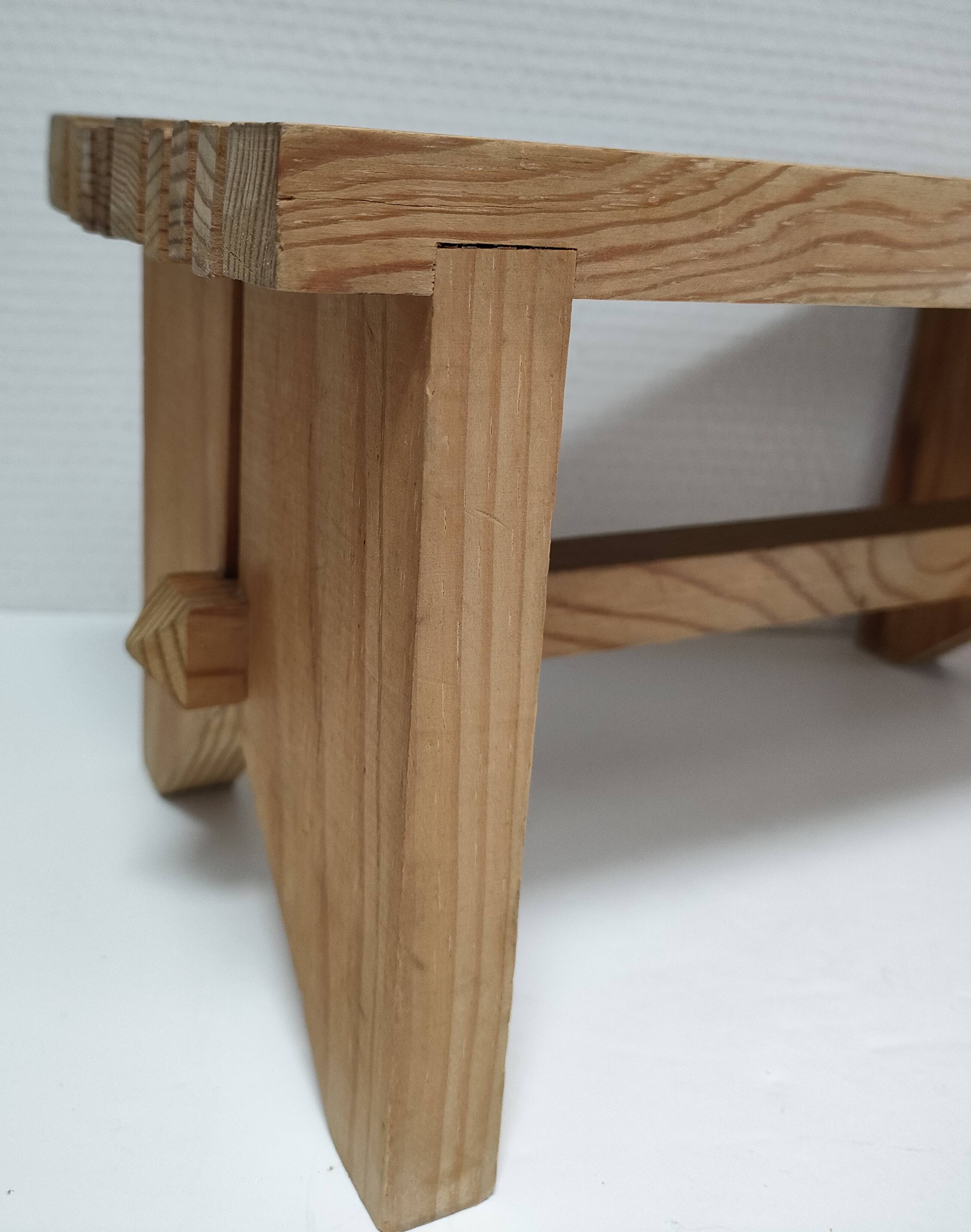 Vintage solid pine slatted low stool