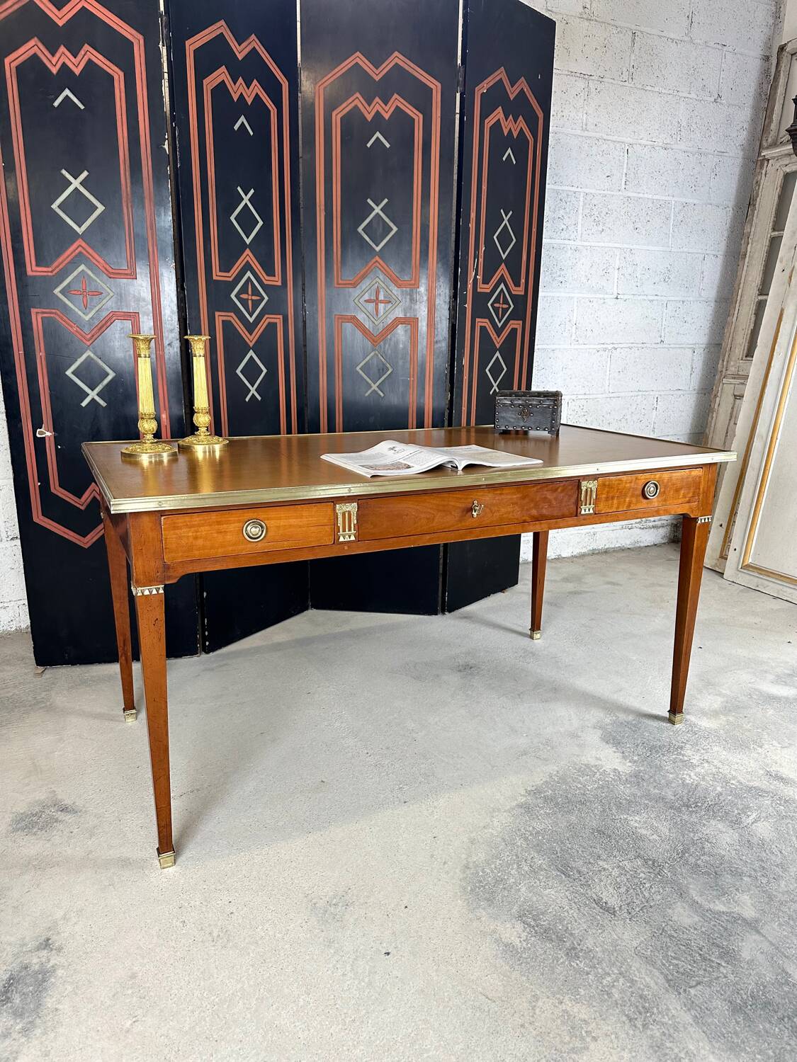 Directoire style flat desk in cherry wood