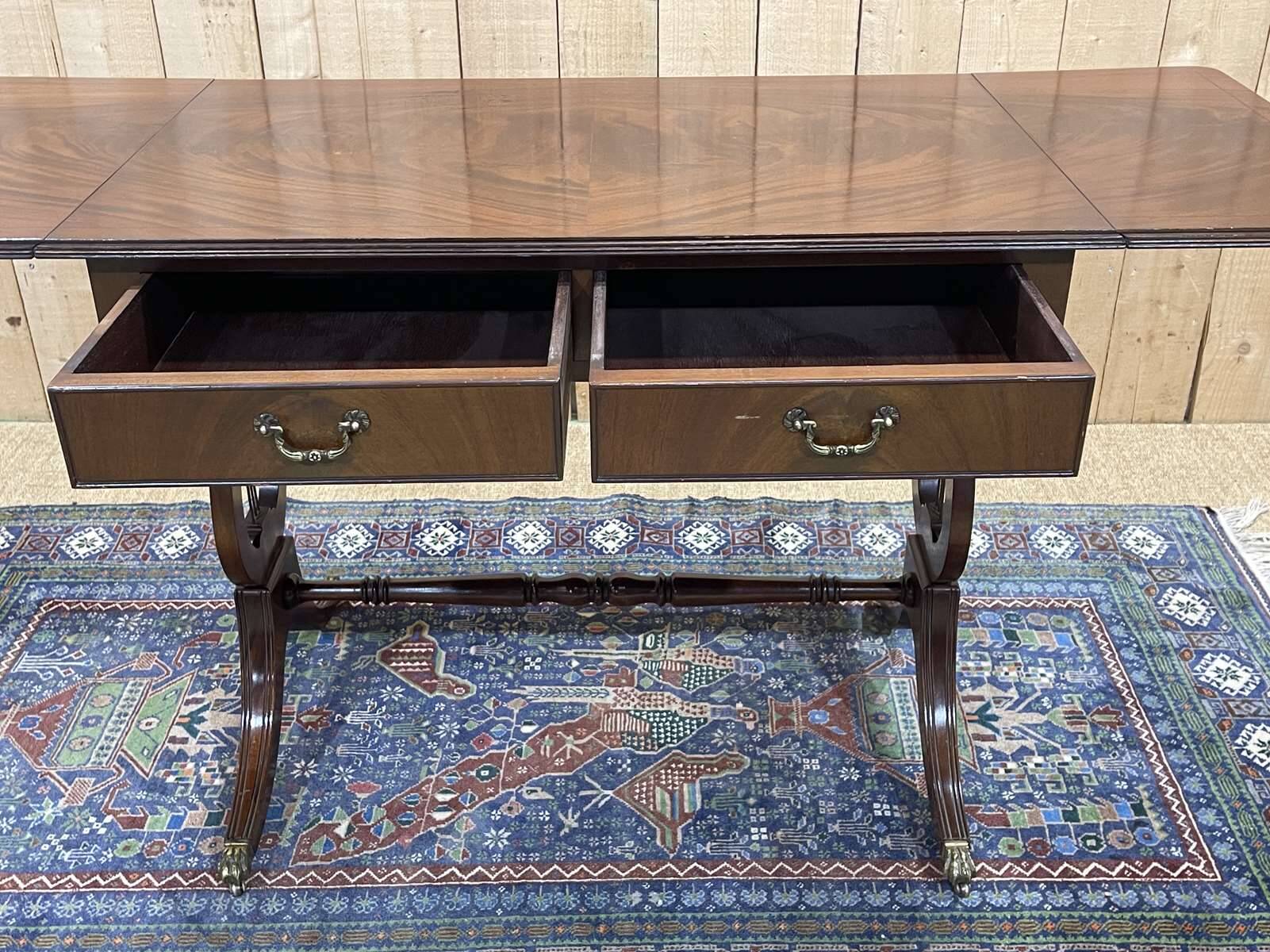 English mahogany drop-leaf desk from the 1950s
