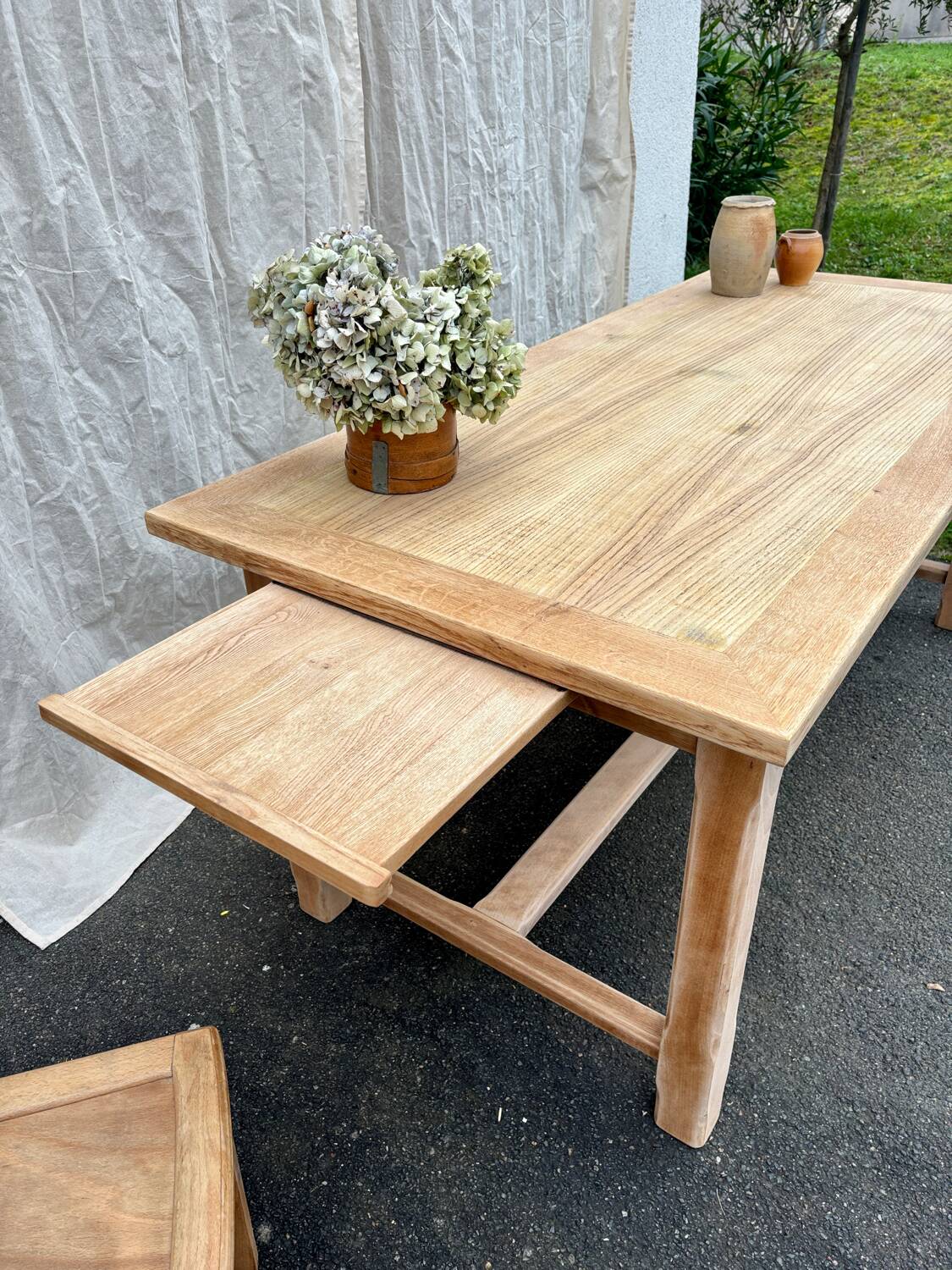 Raw wood farmhouse table