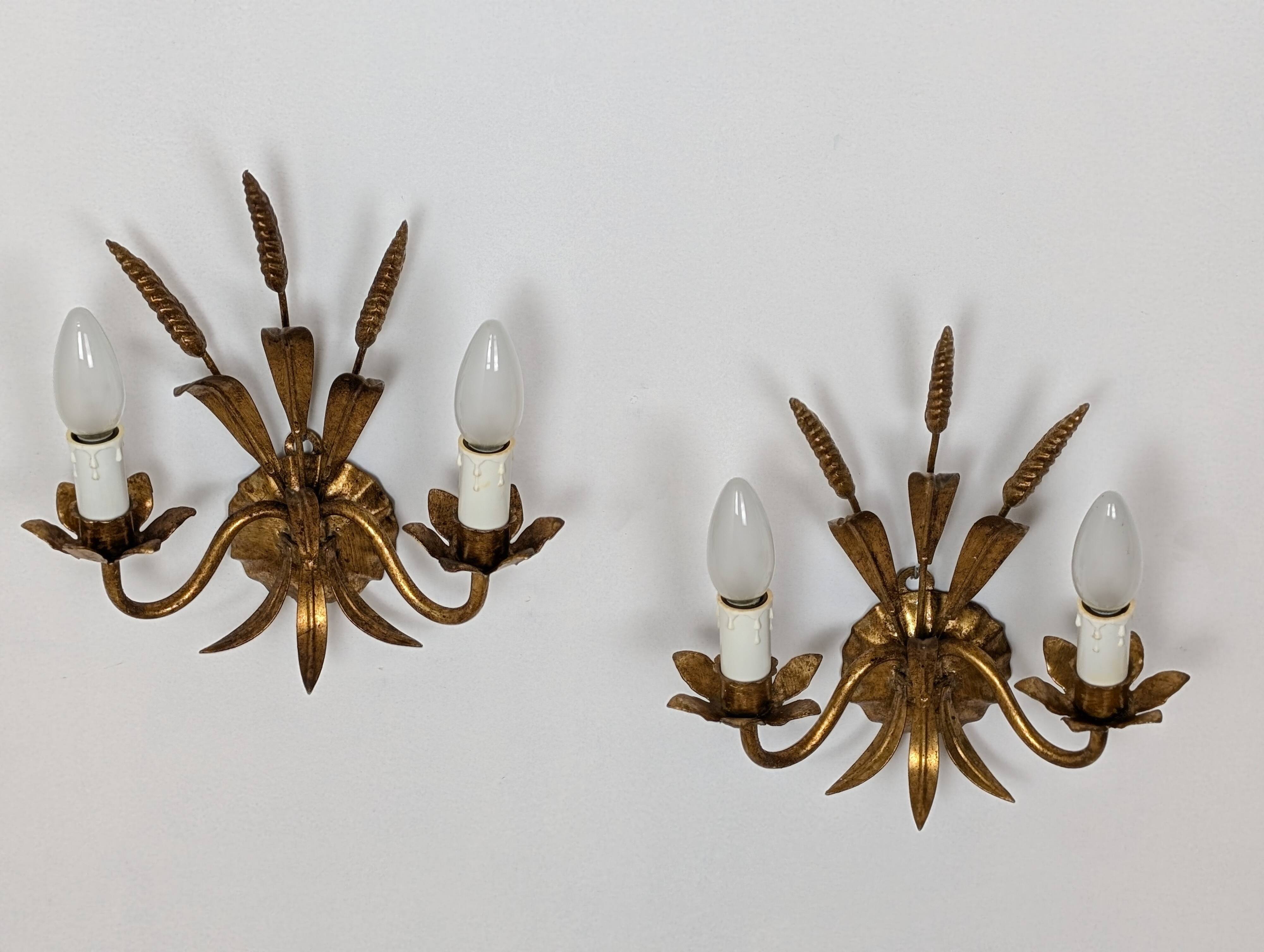 Pair of wheat ear wall lights