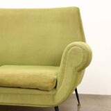 Vintage fabric and brass 3-seater sofa, Italian design, 1950s-60s, original