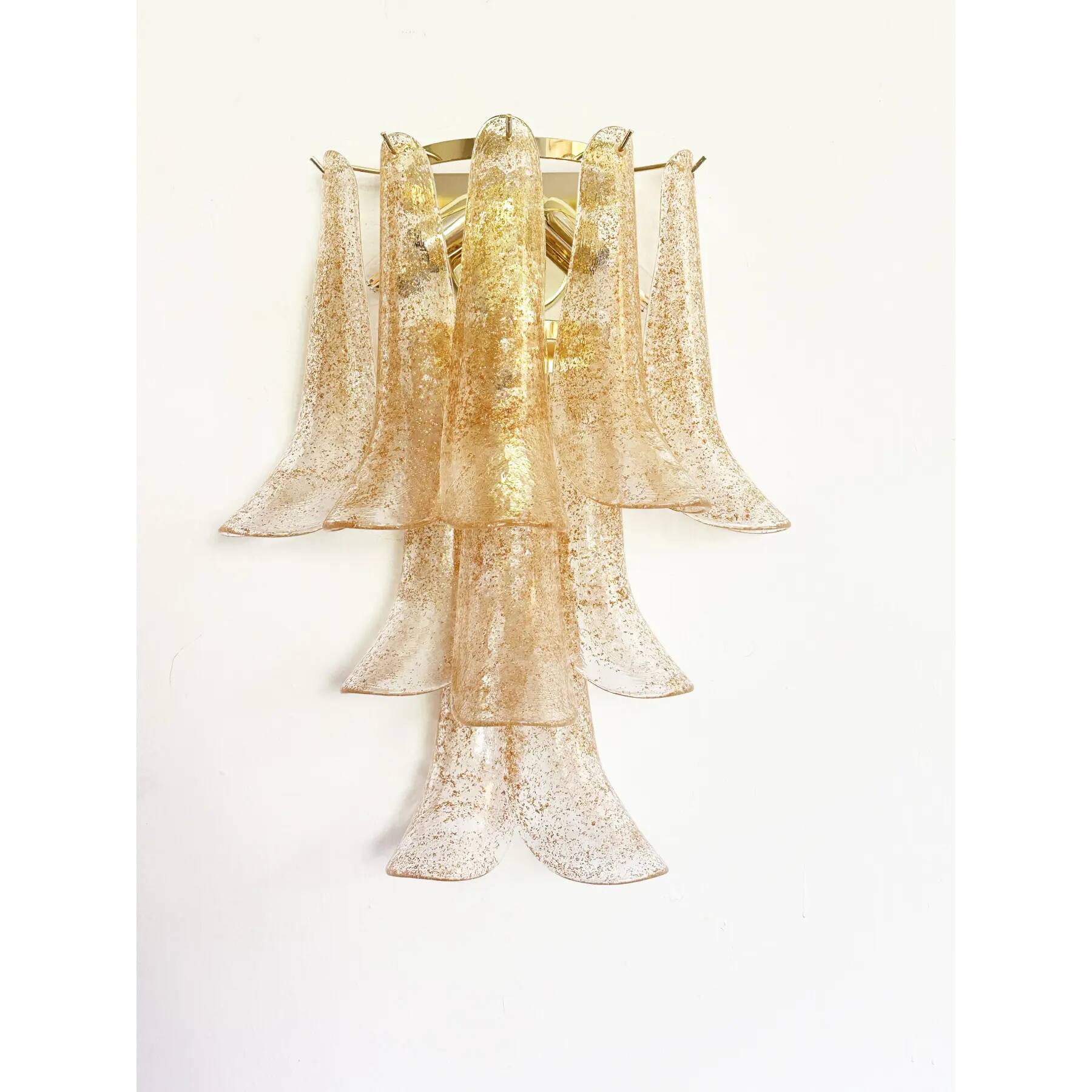 Set of Two Transparent and Gold “Selle” Murano Glass Wall Sconce in Mazzega