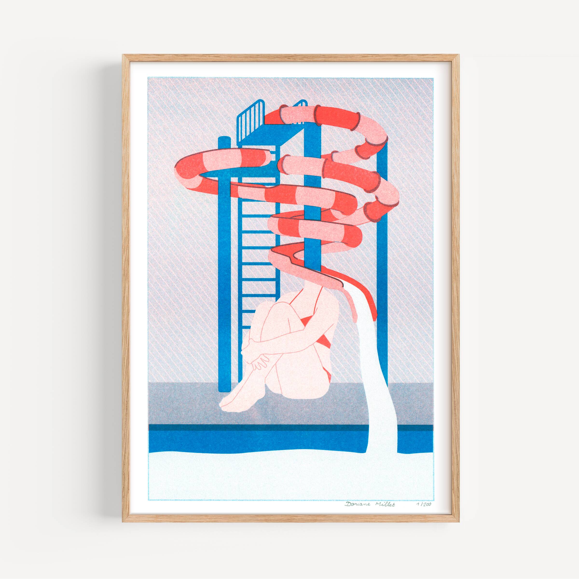 The Toboggan Woman, A4 Risograph, Signed Art Print